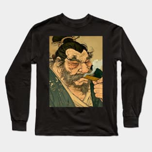 Puff Sumo Smoking a Cigar: "Nothing Bothers Me When I'm Smoking a Cigar" on a Dark Background Long Sleeve T-Shirt